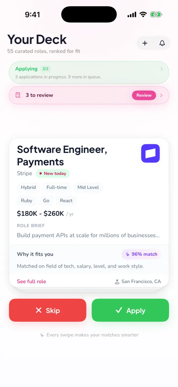 Plushly iOS app - job deck screen